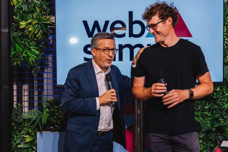 Paddy Cosgrave volta a ser o CEO da Web Summit Carlos Moedas com Paddy Cosgrave na Web Summit